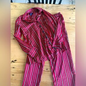 Chaps Pajamas Red Black Stripes Long Pant Long Sleeve Lapel Collar Women’s S pre